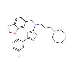 Fc1cccc(-c2cc(N(CCCN3CCCCCC3)Cc3ccc4c(c3)OCO4)on2)c1 ZINC000013437513