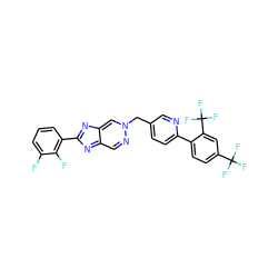 Fc1cccc(-c2nc3cnn(Cc4ccc(-c5ccc(C(F)(F)F)cc5C(F)(F)F)nc4)cc-3n2)c1F ZINC000043207853