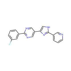 Fc1cccc(-c2ncc(-c3c[nH]c(-c4cccnc4)n3)cn2)c1 ZINC000118625796