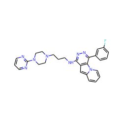 Fc1cccc(-c2nnc(NCCCN3CCN(c4ncccn4)CC3)c3cc4ccccn4c23)c1 ZINC000049071760