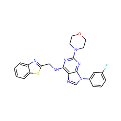 Fc1cccc(-n2cnc3c(NCc4nc5ccccc5s4)nc(N4CCOCC4)nc32)c1 ZINC000208947779