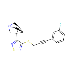 Fc1cccc(C#CCSc2nsnc2C23CN4C[C@H]2[C@H]3C4)c1 ZINC000013798024