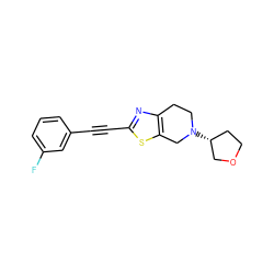 Fc1cccc(C#Cc2nc3c(s2)CN([C@@H]2CCOC2)CC3)c1 ZINC000096273006