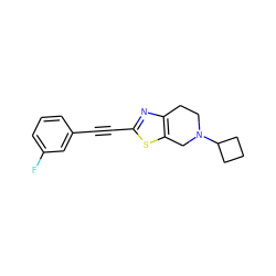 Fc1cccc(C#Cc2nc3c(s2)CN(C2CCC2)CC3)c1 ZINC000096273009