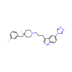 Fc1cccc(CC2(F)CCN(CCCc3c[nH]c4ccc(-n5cnnc5)cc34)CC2)c1 ZINC000013557023