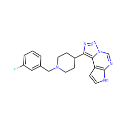 Fc1cccc(CN2CCC(c3nnn4cnc5[nH]ccc5c34)CC2)c1 ZINC001772632571