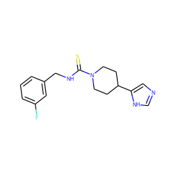Fc1cccc(CNC(=S)N2CCC(c3cnc[nH]3)CC2)c1 ZINC000013808020