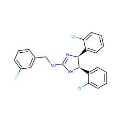 Fc1cccc(CNC2=N[C@@H](c3ccccc3Cl)[C@@H](c3ccccc3Cl)N2)c1 ZINC000042964046