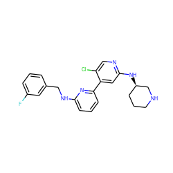 Fc1cccc(CNc2cccc(-c3cc(N[C@@H]4CCCNC4)ncc3Cl)n2)c1 ZINC000169703689