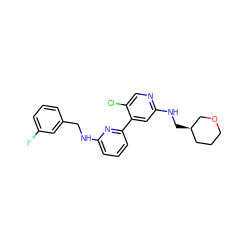 Fc1cccc(CNc2cccc(-c3cc(NC[C@@H]4CCCOC4)ncc3Cl)n2)c1 ZINC000169703772