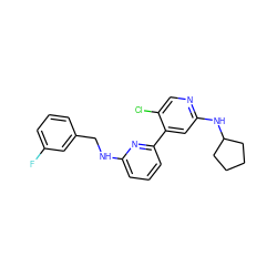 Fc1cccc(CNc2cccc(-c3cc(NC4CCCC4)ncc3Cl)n2)c1 ZINC000169703740