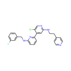 Fc1cccc(CNc2cccc(-c3cc(NCCc4ccncc4)ncc3Cl)n2)c1 ZINC000169703774