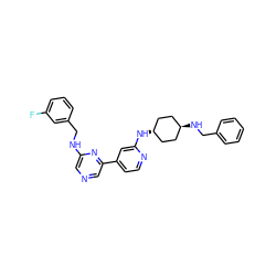 Fc1cccc(CNc2cncc(-c3ccnc(N[C@H]4CC[C@H](NCc5ccccc5)CC4)c3)n2)c1 ZINC000261134849