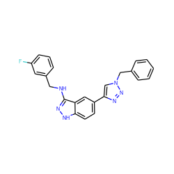 Fc1cccc(CNc2n[nH]c3ccc(-c4cn(Cc5ccccc5)nn4)cc23)c1 ZINC000147028457