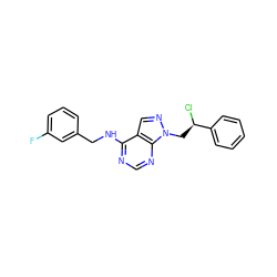 Fc1cccc(CNc2ncnc3c2cnn3C[C@@H](Cl)c2ccccc2)c1 ZINC000029151338