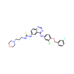 Fc1cccc(COc2ccc(Nc3ncnc4ccc(NC(=S)NCCCN5CCOCC5)cc34)cc2Cl)c1 ZINC000653882131