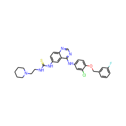 Fc1cccc(COc2ccc(Nc3ncnc4ccc(NC(=S)NCCN5CCCCC5)cc34)cc2Cl)c1 ZINC000653900963