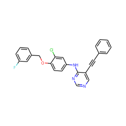 Fc1cccc(COc2ccc(Nc3ncncc3C#Cc3ccccc3)cc2Cl)c1 ZINC000034799984