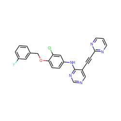 Fc1cccc(COc2ccc(Nc3ncncc3C#Cc3ncccn3)cc2Cl)c1 ZINC000034799994