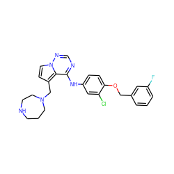 Fc1cccc(COc2ccc(Nc3ncnn4ccc(CN5CCCNCC5)c34)cc2Cl)c1 ZINC000028903127