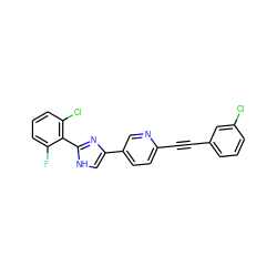 Fc1cccc(Cl)c1-c1nc(-c2ccc(C#Cc3cccc(Cl)c3)nc2)c[nH]1 ZINC000064573452