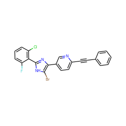 Fc1cccc(Cl)c1-c1nc(-c2ccc(C#Cc3ccccc3)nc2)c(Br)[nH]1 ZINC000043131778