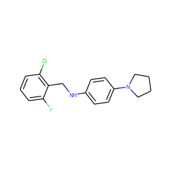 Fc1cccc(Cl)c1CNc1ccc(N2CCCC2)cc1 ZINC000000467948