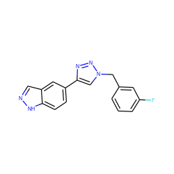 Fc1cccc(Cn2cc(-c3ccc4[nH]ncc4c3)nn2)c1 ZINC000066167130