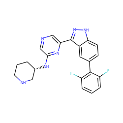 Fc1cccc(F)c1-c1ccc2[nH]nc(-c3cncc(N[C@H]4CCCNC4)n3)c2c1 ZINC000150092669