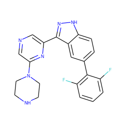 Fc1cccc(F)c1-c1ccc2[nH]nc(-c3cncc(N4CCNCC4)n3)c2c1 ZINC000150075721