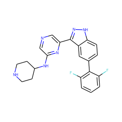 Fc1cccc(F)c1-c1ccc2[nH]nc(-c3cncc(NC4CCNCC4)n3)c2c1 ZINC000150006962