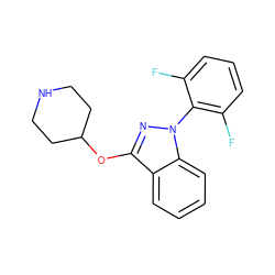 Fc1cccc(F)c1-n1nc(OC2CCNCC2)c2ccccc21 ZINC000038223494