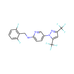 Fc1cccc(F)c1CNc1ccc(-n2nc(C(F)(F)F)cc2C(F)(F)F)cn1 ZINC000149813841