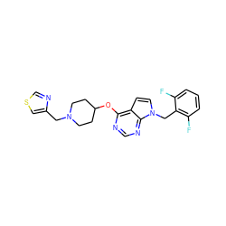 Fc1cccc(F)c1Cn1ccc2c(OC3CCN(Cc4cscn4)CC3)ncnc21 ZINC000084604489