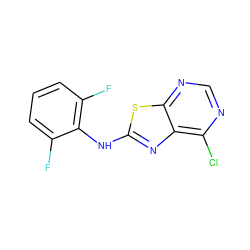 Fc1cccc(F)c1Nc1nc2c(Cl)ncnc2s1 ZINC000653835486