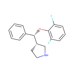 Fc1cccc(F)c1O[C@@H](c1ccccc1)[C@H]1CCNC1 ZINC000095586653