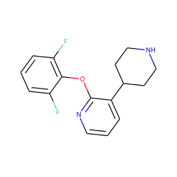 Fc1cccc(F)c1Oc1ncccc1C1CCNCC1 ZINC000045365499