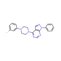 Fc1cccc(N2CCN(c3ncnc4c3cnn4-c3ccccc3)CC2)c1 ZINC001772649151