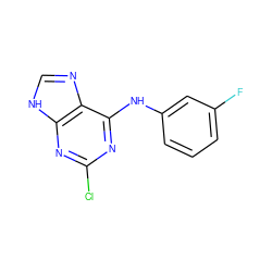 Fc1cccc(Nc2nc(Cl)nc3[nH]cnc23)c1 ZINC000040937491