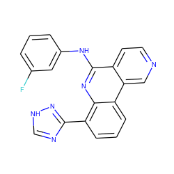 Fc1cccc(Nc2nc3c(-c4nc[nH]n4)cccc3c3cnccc23)c1 ZINC000073159952