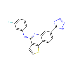 Fc1cccc(Nc2nc3cc(-c4nnn[nH]4)ccc3c3sccc23)c1 ZINC000167712919