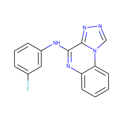 Fc1cccc(Nc2nc3ccccc3n3cnnc23)c1 ZINC000004622480