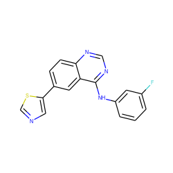 Fc1cccc(Nc2ncnc3ccc(-c4cncs4)cc23)c1 ZINC000299852808