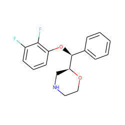 Fc1cccc(O[C@@H](c2ccccc2)[C@@H]2CNCCO2)c1F ZINC000029050455