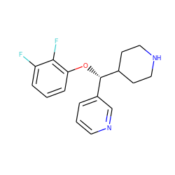 Fc1cccc(O[C@@H](c2cccnc2)C2CCNCC2)c1F ZINC000043069340