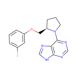 Fc1cccc(OC[C@H]2CCCN2c2ncnc3[nH]cnc23)c1 ZINC000034865629