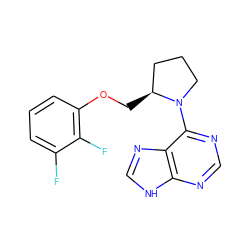 Fc1cccc(OC[C@H]2CCCN2c2ncnc3[nH]cnc23)c1F ZINC000034865632