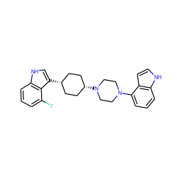 Fc1cccc2[nH]cc([C@H]3CC[C@@H](N4CCN(c5cccc6[nH]ccc56)CC4)CC3)c12 ZINC000101182327