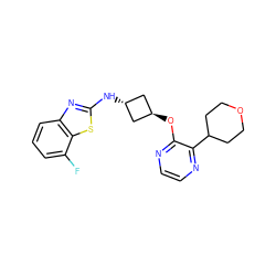 Fc1cccc2nc(N[C@H]3C[C@H](Oc4nccnc4C4CCOCC4)C3)sc12 ZINC000146986320