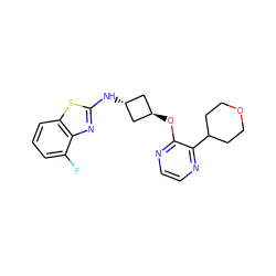 Fc1cccc2sc(N[C@H]3C[C@H](Oc4nccnc4C4CCOCC4)C3)nc12 ZINC000146987343